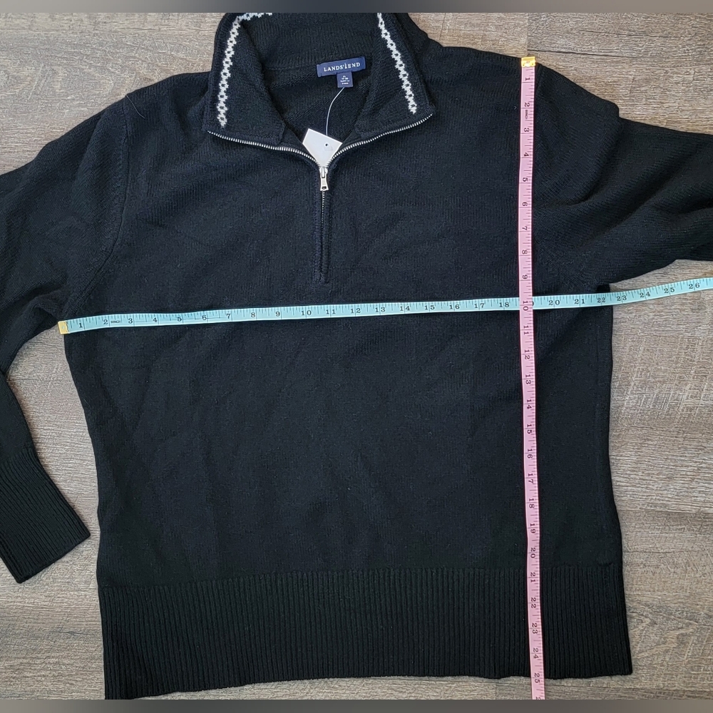 Lands' End 100% Cashmere 1/4 Zip Sweater Womens 18-20 Black /White Moc Neck NWOT - Picture 8 of 11